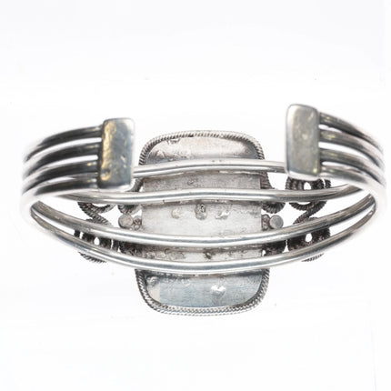 6.7" 30's-40's Navajo sterling silver petrified wood twisted wire cuff bracelet - Estate Fresh Austin