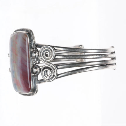6.7" 30's-40's Navajo sterling silver petrified wood twisted wire cuff bracelet - Estate Fresh Austin