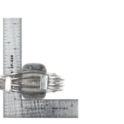 6.7" 30's-40's Navajo sterling silver petrified wood twisted wire cuff bracelet - Estate Fresh Austin