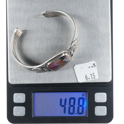 6.7" 30's-40's Navajo sterling silver petrified wood twisted wire cuff bracelet - Estate Fresh Austin