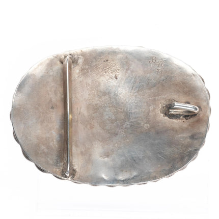 Vintage Navajo sterling silver turquoise faux claw belt buckle rope rim - Estate Fresh Austin