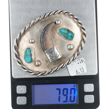 Vintage Navajo sterling silver turquoise faux claw belt buckle rope rim - Estate Fresh Austin