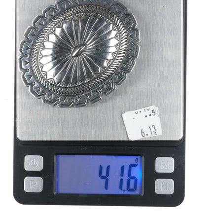 Jennny Blackgoat Navajo sterling silver hand stamped concho belt buckle - Estate Fresh Austin