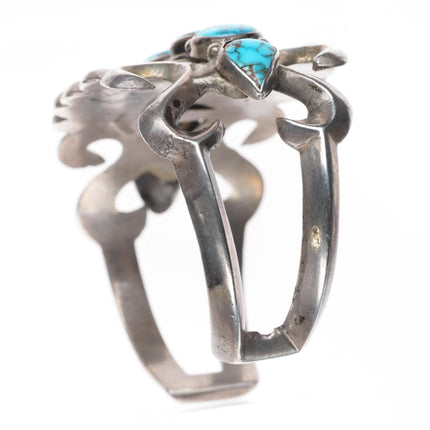 6.1" c1940's Candelaria spiderweb turquoise cast sterling silver cuff bracelet - Estate Fresh Austin