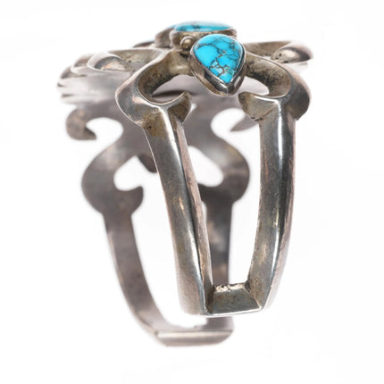 6.1" c1940's Candelaria spiderweb turquoise cast sterling silver cuff bracelet - Estate Fresh Austin