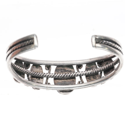 6" 20's-30's Navajo ingot silver row cuff bracelet w/fancy twisted wire - Estate Fresh Austin