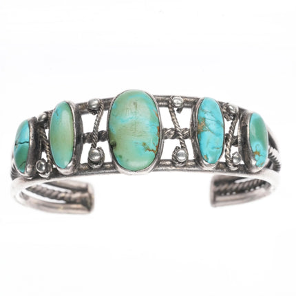 6" 20's-30's Navajo ingot silver row cuff bracelet w/fancy twisted wire - Estate Fresh Austin