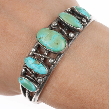 6" 20's-30's Navajo ingot silver row cuff bracelet w/fancy twisted wire - Estate Fresh Austin