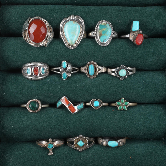 Sz5-7 vintage Collection sterling silver Turquoise Navajo, Zuni rings -coral - Estate Fresh Austin