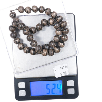 17" 40's-50's Deep stamped Navajo pearl 11-12mm sterling silver beaded necklace - Estate Fresh Austin