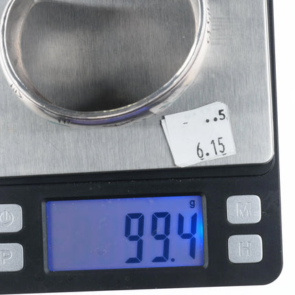 7" Navajo sterling silver Kachina/Yei chip inlay wide band cuff bracelet - Estate Fresh Austin