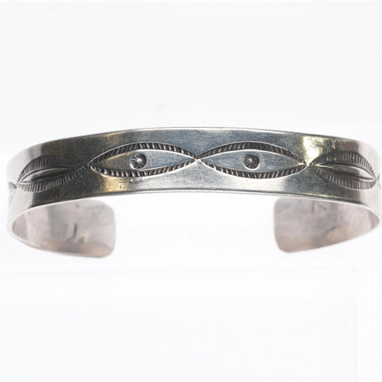 6.5" Vintage Navajo hand stamped sterling silver cuff bracelet slim stacker - Estate Fresh Austin