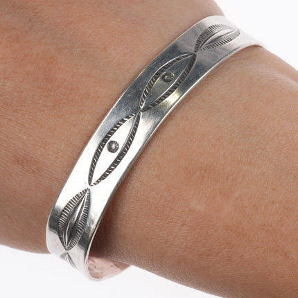6.5" Vintage Navajo hand stamped sterling silver cuff bracelet slim stacker - Estate Fresh Austin