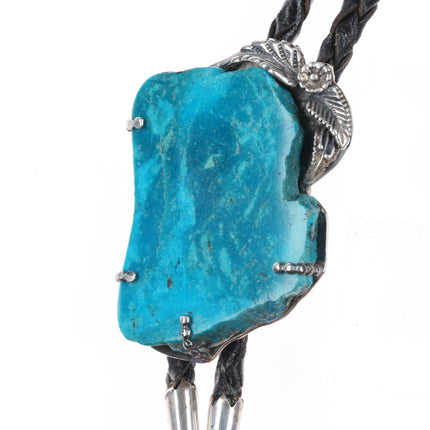 c1970's Large Vintage Navajo Sterling silver turquoise slab bolo tie - Estate Fresh Austin