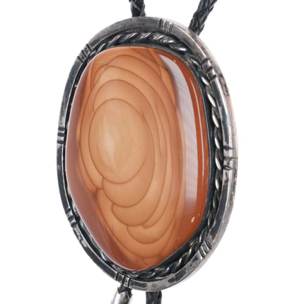 c1980's Huge Vintage Navajo Sterling silver Bruneau Jasper slab bolo tie - Estate Fresh Austin