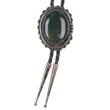 c1980's DD Navajo Dark Green Jasper sterling silver bolo tie - Estate Fresh Austin