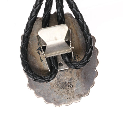 c1980's DD Navajo Dark Green Jasper sterling silver bolo tie - Estate Fresh Austin