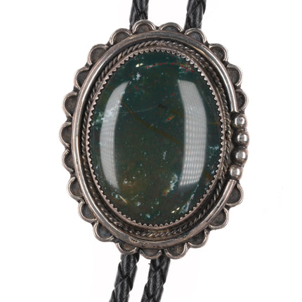 c1980's DD Navajo Dark Green Jasper sterling silver bolo tie - Estate Fresh Austin