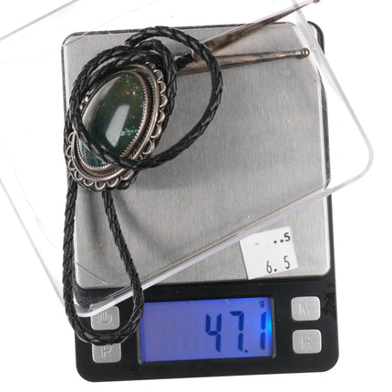 c1980's DD Navajo Dark Green Jasper sterling silver bolo tie - Estate Fresh Austin