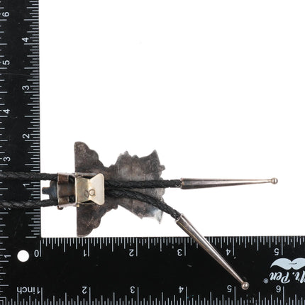 Anna Tekala Zuni sterling silver inlaid knifewing bolo tie turquoise/coral/shell - Estate Fresh Austin