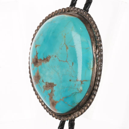 c1960 c-31 Navajo sterling silver large turquoise bolo tie - Estate Fresh Austin