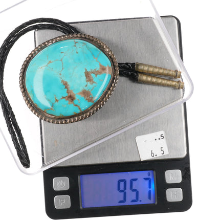 c1960 c-31 Navajo sterling silver large turquoise bolo tie - Estate Fresh Austin