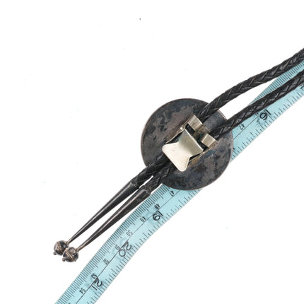 1970's Edison Cummings Navajo sterling silver shadowbox bolo tie with turquoise - Estate Fresh Austin