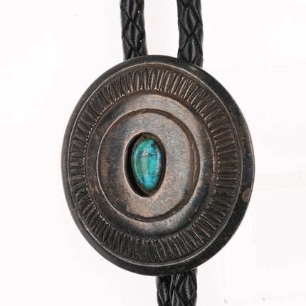 1970's Edison Cummings Navajo sterling silver shadowbox bolo tie with turquoise - Estate Fresh Austin
