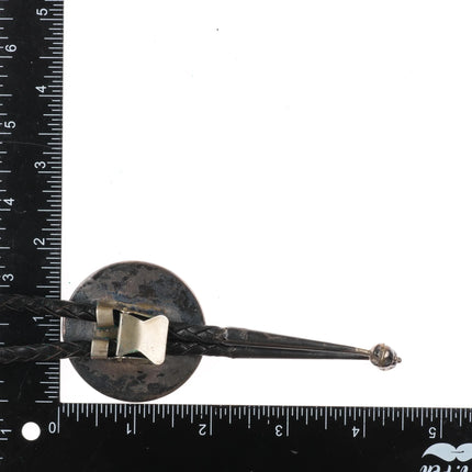 1970's Edison Cummings Navajo sterling silver shadowbox bolo tie with turquoise - Estate Fresh Austin