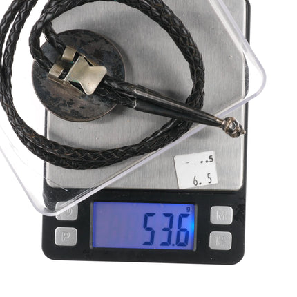 1970's Edison Cummings Navajo sterling silver shadowbox bolo tie with turquoise - Estate Fresh Austin