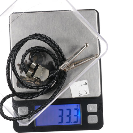 c1960-c-31 Zuni Knifewing bolo tie sterling silver turquoise/coral/shell inlay - Estate Fresh Austin