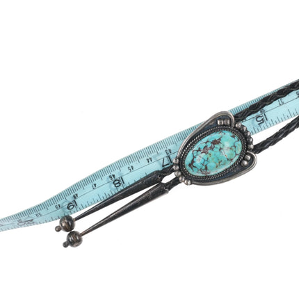 c1950 Navajo sterling silver bolo tie with nice large turquoise nugget - Estate Fresh Austin