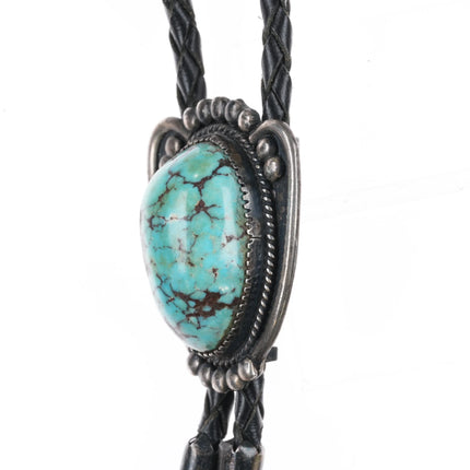 c1950 Navajo sterling silver bolo tie with nice large turquoise nugget - Estate Fresh Austin
