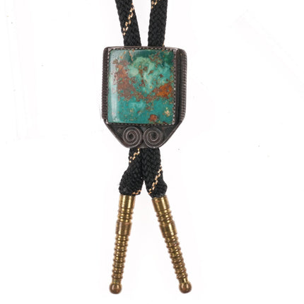 c1940's Navajo sterling silver bolo tie with nice Nevada turquoise - Estate Fresh Austin