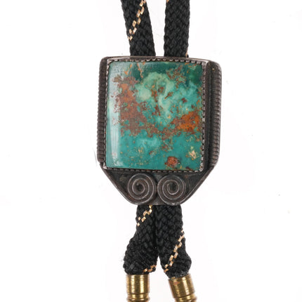 c1940's Navajo sterling silver bolo tie with nice Nevada turquoise - Estate Fresh Austin