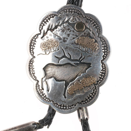 Phil Pvo Kiowa 14k gold/sterling silver bolo tie with elk - Estate Fresh Austin
