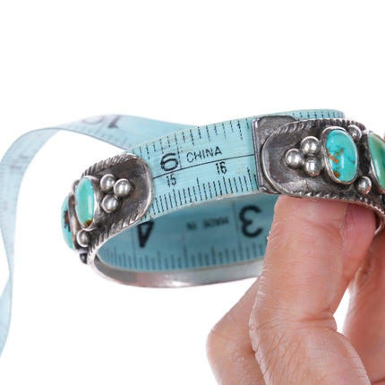 6.5" Large 30's-40's Navajo chiseled rim turquoise row cuff bracelet - Estate Fresh Austin