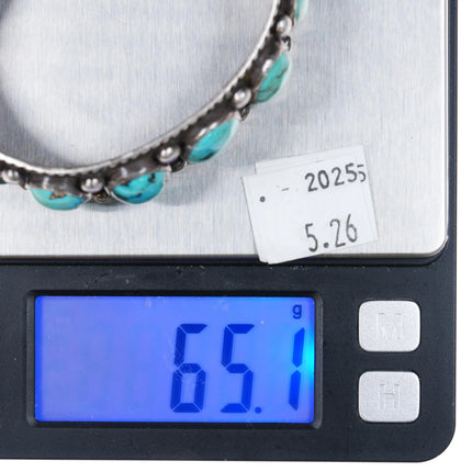 6.5" Large 30's-40's Navajo chiseled rim turquoise row cuff bracelet - Estate Fresh Austin