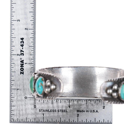 6.5" Large 30's-40's Navajo chiseled rim turquoise row cuff bracelet - Estate Fresh Austin