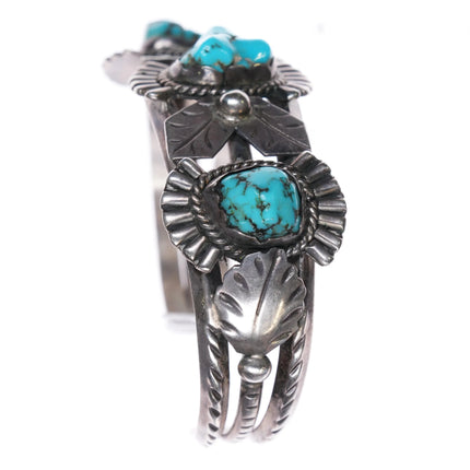 6.5" Vintage Navajo sterling silver 3 stone nugget turquoise cuff bracelet - Estate Fresh Austin