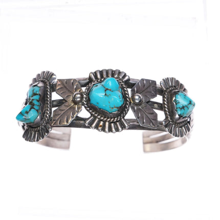 6.5" Vintage Navajo sterling silver 3 stone nugget turquoise cuff bracelet - Estate Fresh Austin