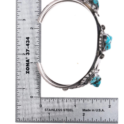 6.5" Vintage Navajo sterling silver 3 stone nugget turquoise cuff bracelet - Estate Fresh Austin