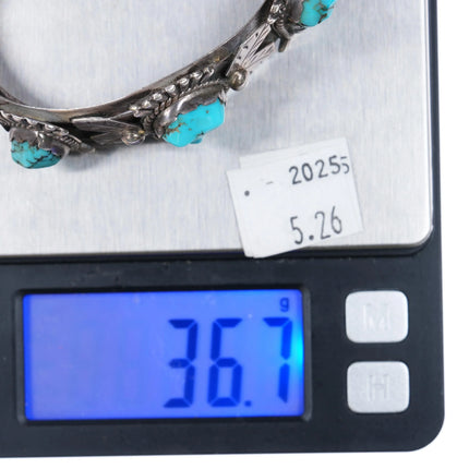6.5" Vintage Navajo sterling silver 3 stone nugget turquoise cuff bracelet - Estate Fresh Austin