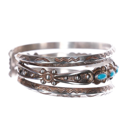 6.3" Bell Trading Post Sterling silver carinated rims turquoise row cuff bracelet - Estate Fresh Austin