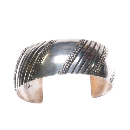 6.5" IHMJ Navajo sterling silver wide band cuff bracelet stamped design - Estate Fresh Austin