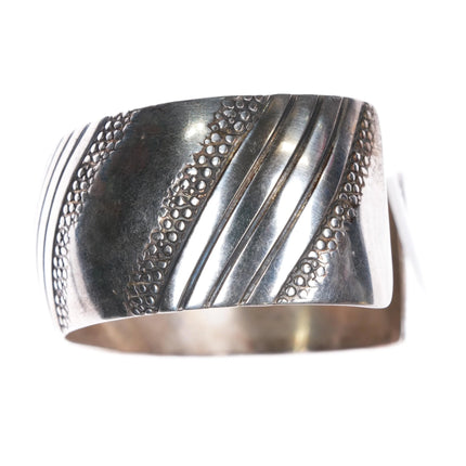 6.5" IHMJ Navajo sterling silver wide band cuff bracelet stamped design - Estate Fresh Austin