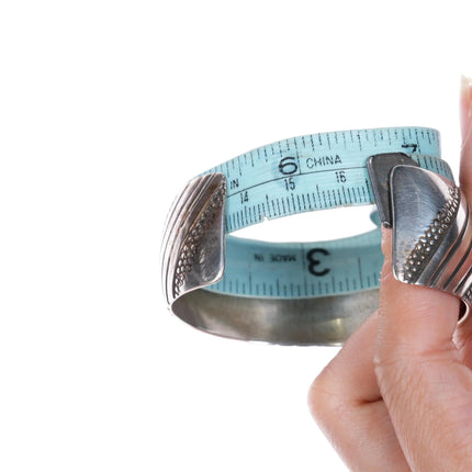 6.5" IHMJ Navajo sterling silver wide band cuff bracelet stamped design - Estate Fresh Austin