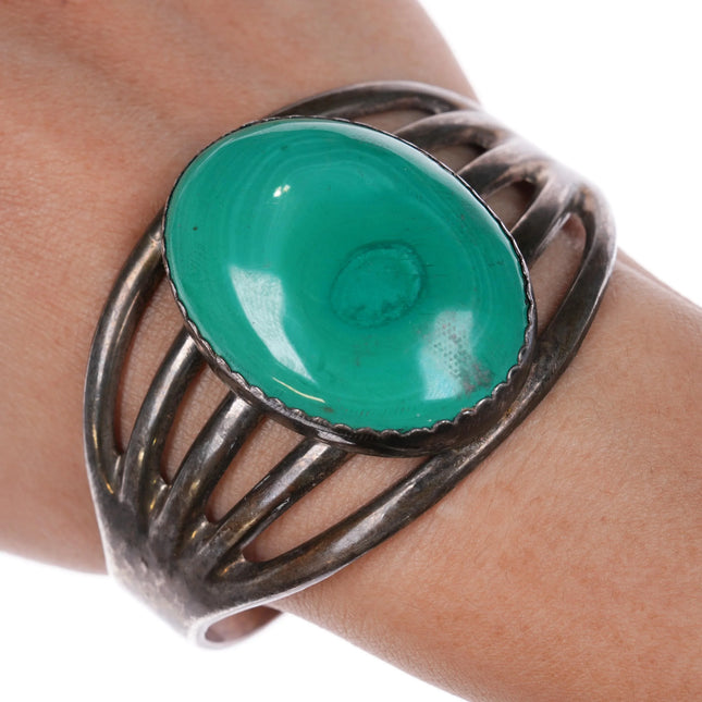 6.75" F.L. Begay Navajo sterling silver malachite wide band cuff bracelet - Estate Fresh Austin
