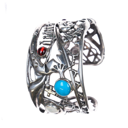 6.25" Carolyn Pollack sterling silver multi-stone southwestern cuff bracelet - Estate Fresh Austin