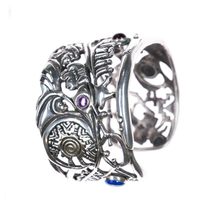 6.25" Carolyn Pollack sterling silver multi-stone southwestern cuff bracelet - Estate Fresh Austin